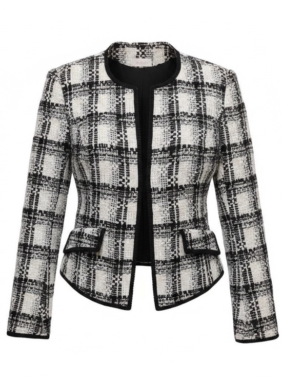 Chico's Jackets & Blazers - Chico’s Samuela Tweed  Bouche Blazer Jacket Black White Plaid Classic Old Money